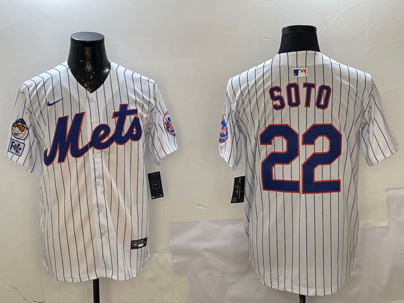 Men New York Mets #22 Soto White Stripe Game 2025 Nike MLB Jersey style 1
